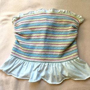 Ruched tube top with stripe pattern